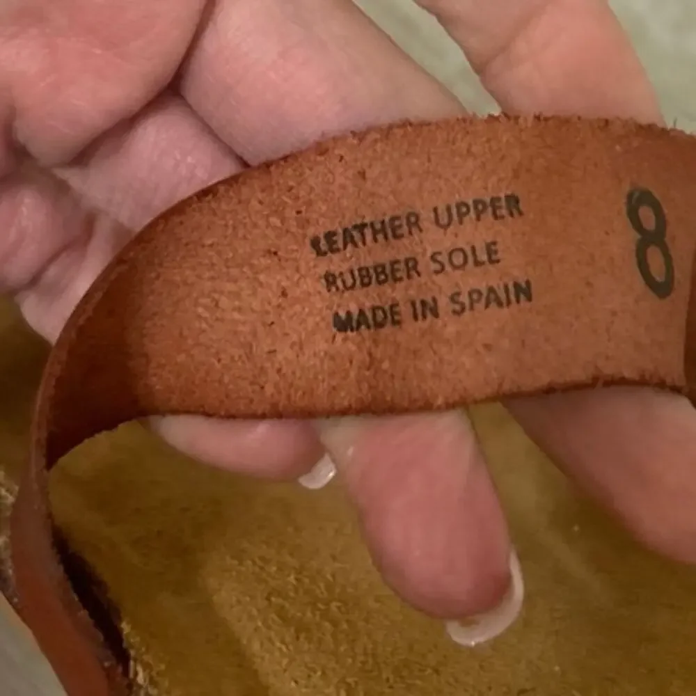 Yokono Spain Leather Cork Footbed Slide Sandals Cognac Boho Size 8 Mediterranean